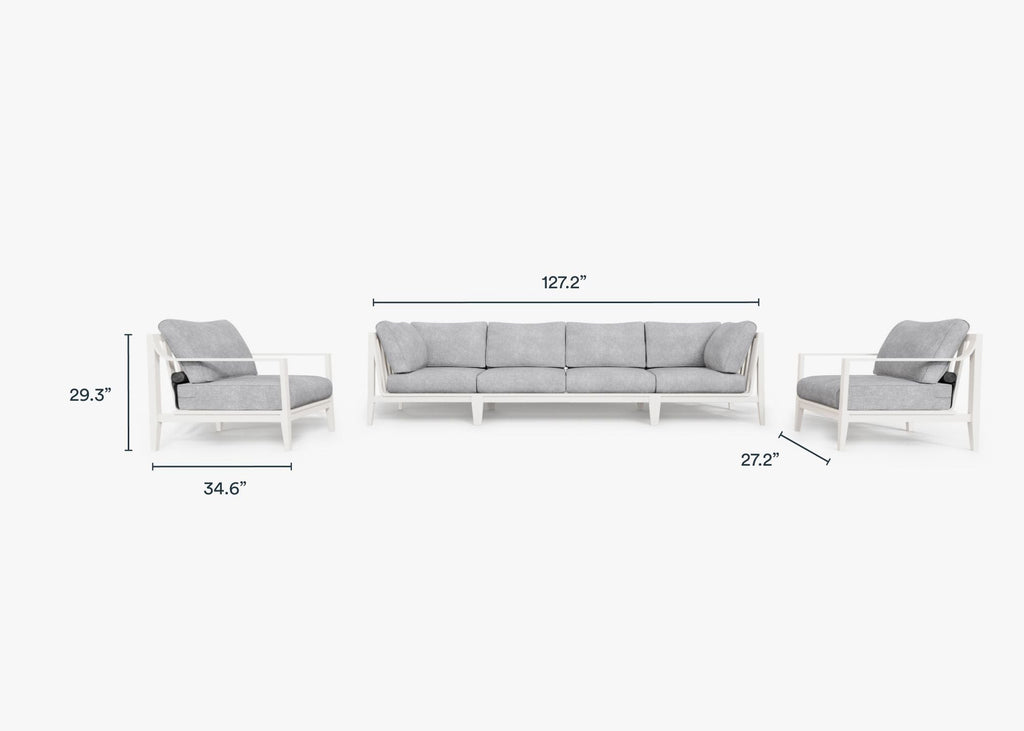 Canapé d'extérieur en aluminium blanc avec fauteuils - 6 places