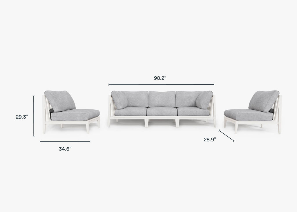 Canapé d'extérieur en aluminium blanc avec fauteuils sans accoudoirs - 5 places