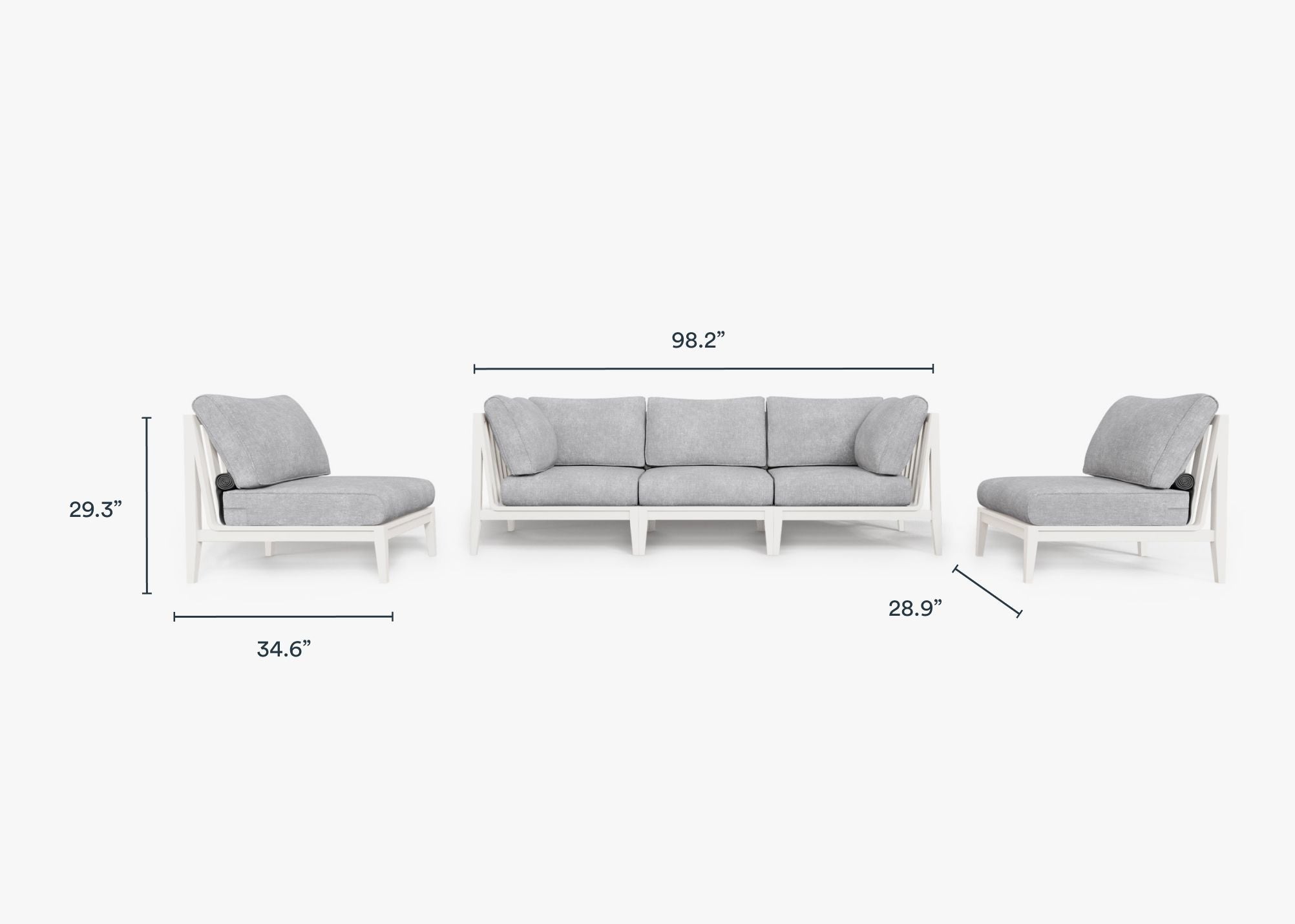 Canapé d'extérieur en aluminium blanc avec fauteuils sans accoudoirs - 5 places