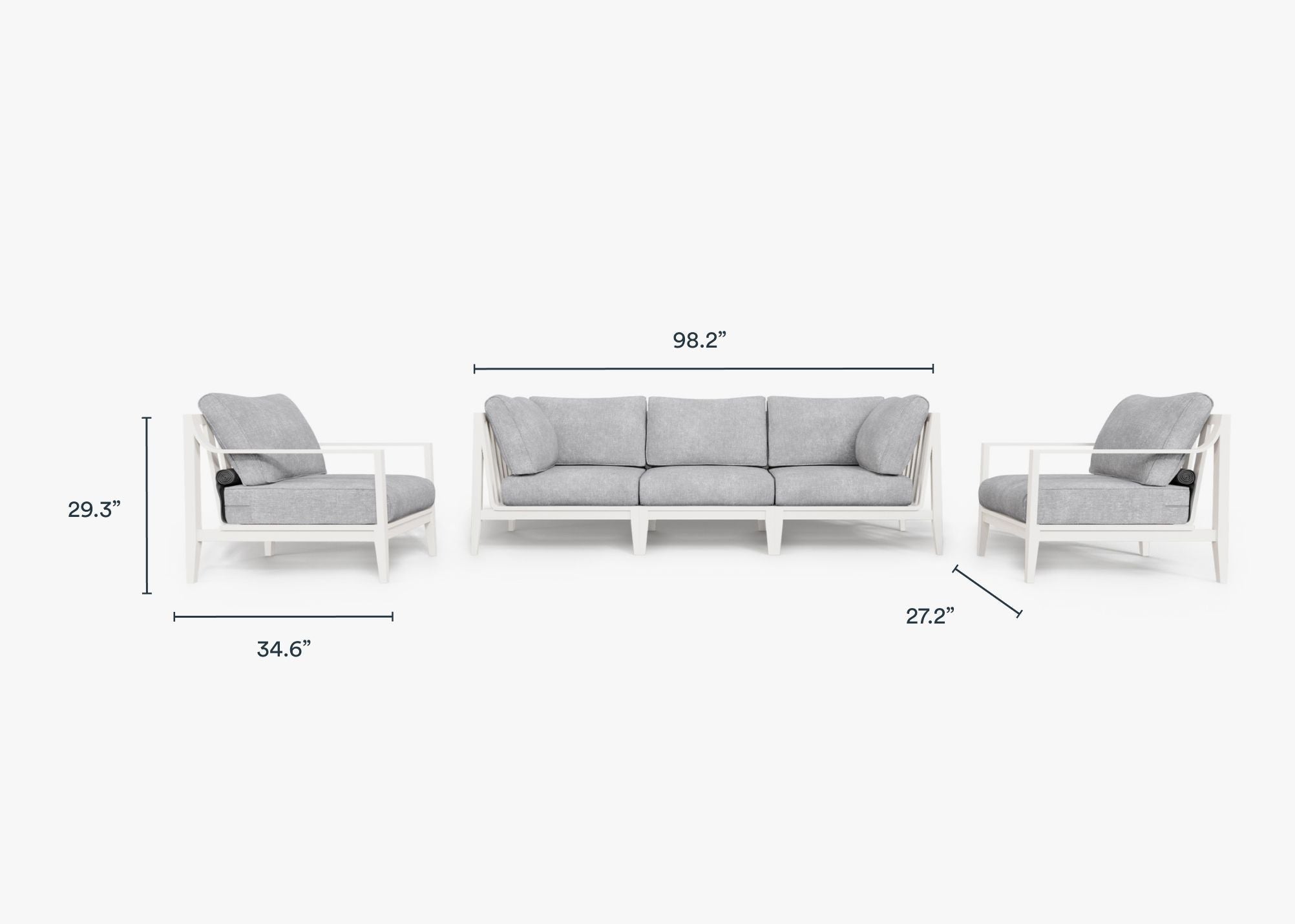 Canapé d'extérieur en aluminium blanc avec fauteuils - 5 places