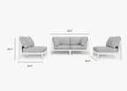 Canapé d'extérieur 4 places en aluminium blanc avec fauteuils sans accoudoirs