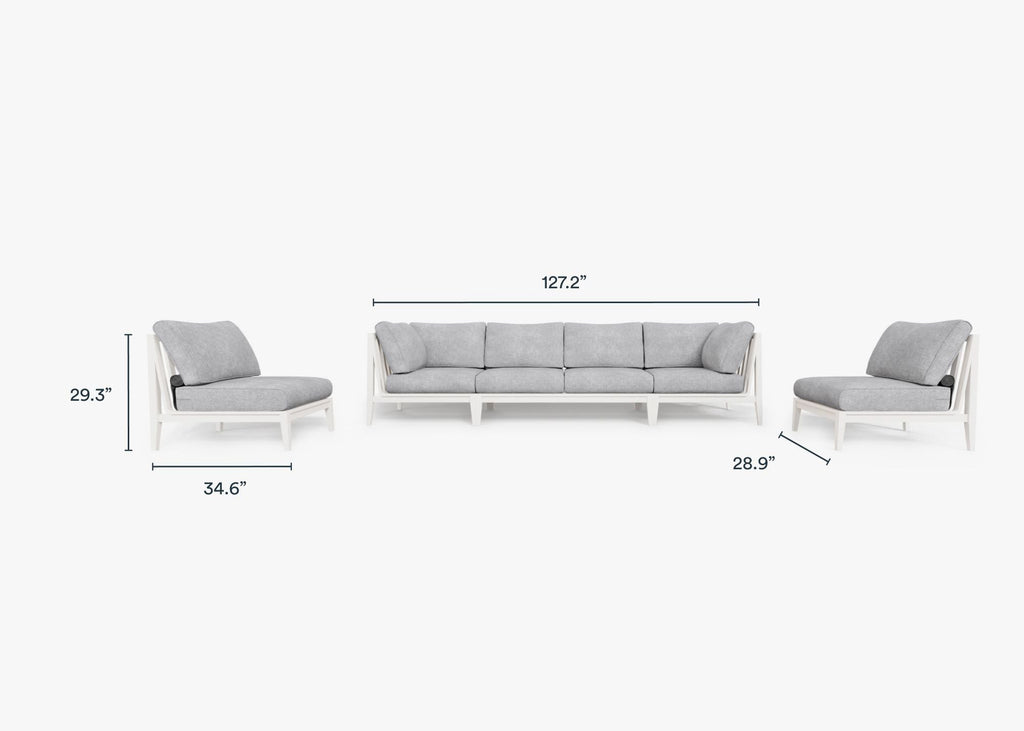 Canapé d'extérieur en aluminium blanc avec fauteuils sans accoudoirs - 6 places
