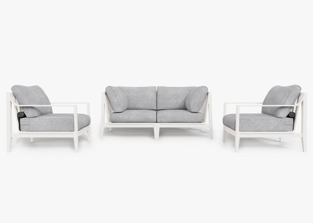 Canapé d'extérieur 4 places en aluminium blanc avec accoudoirs