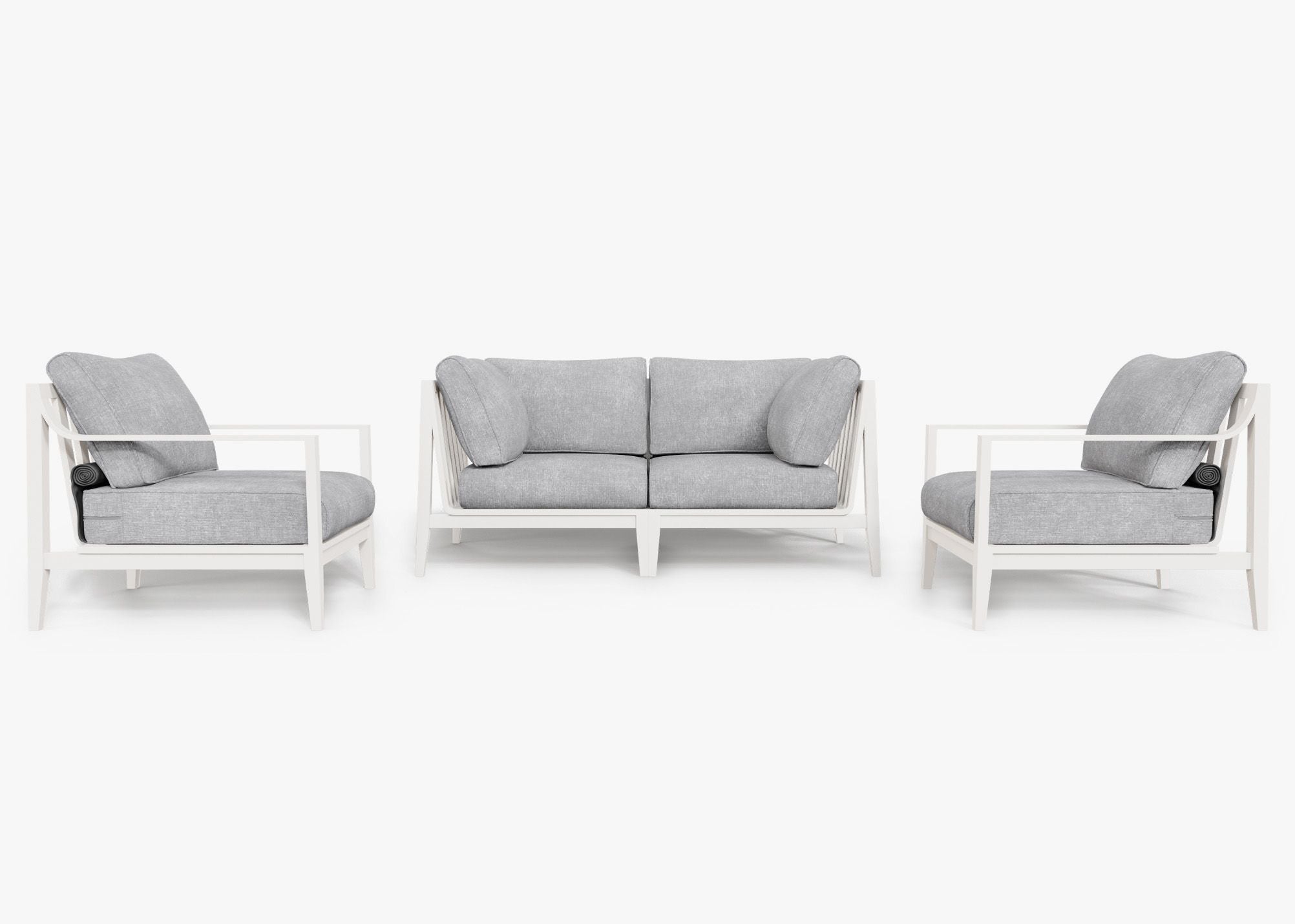 Canapé d'extérieur 4 places en aluminium blanc avec accoudoirs