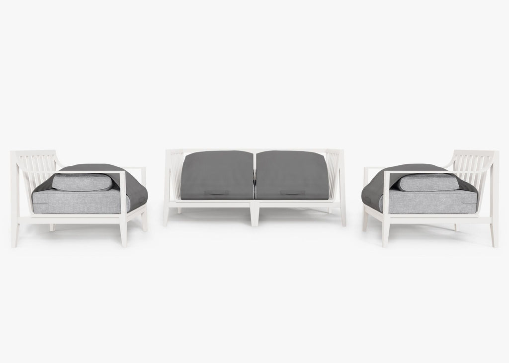 Canapé d'extérieur 4 places en aluminium blanc avec accoudoirs