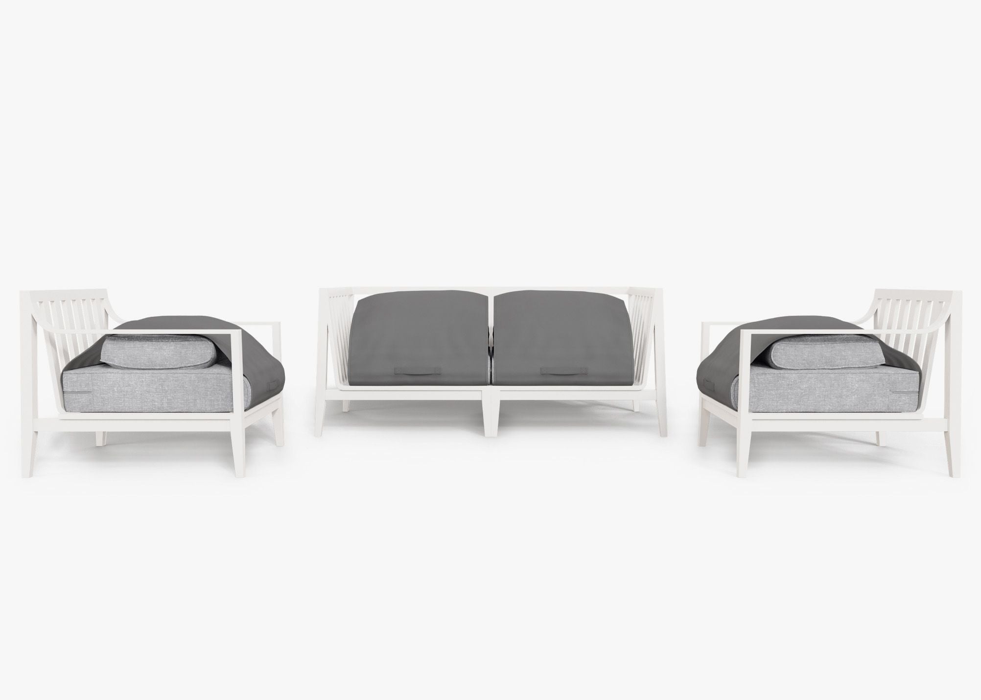 Canapé d'extérieur 4 places en aluminium blanc avec accoudoirs