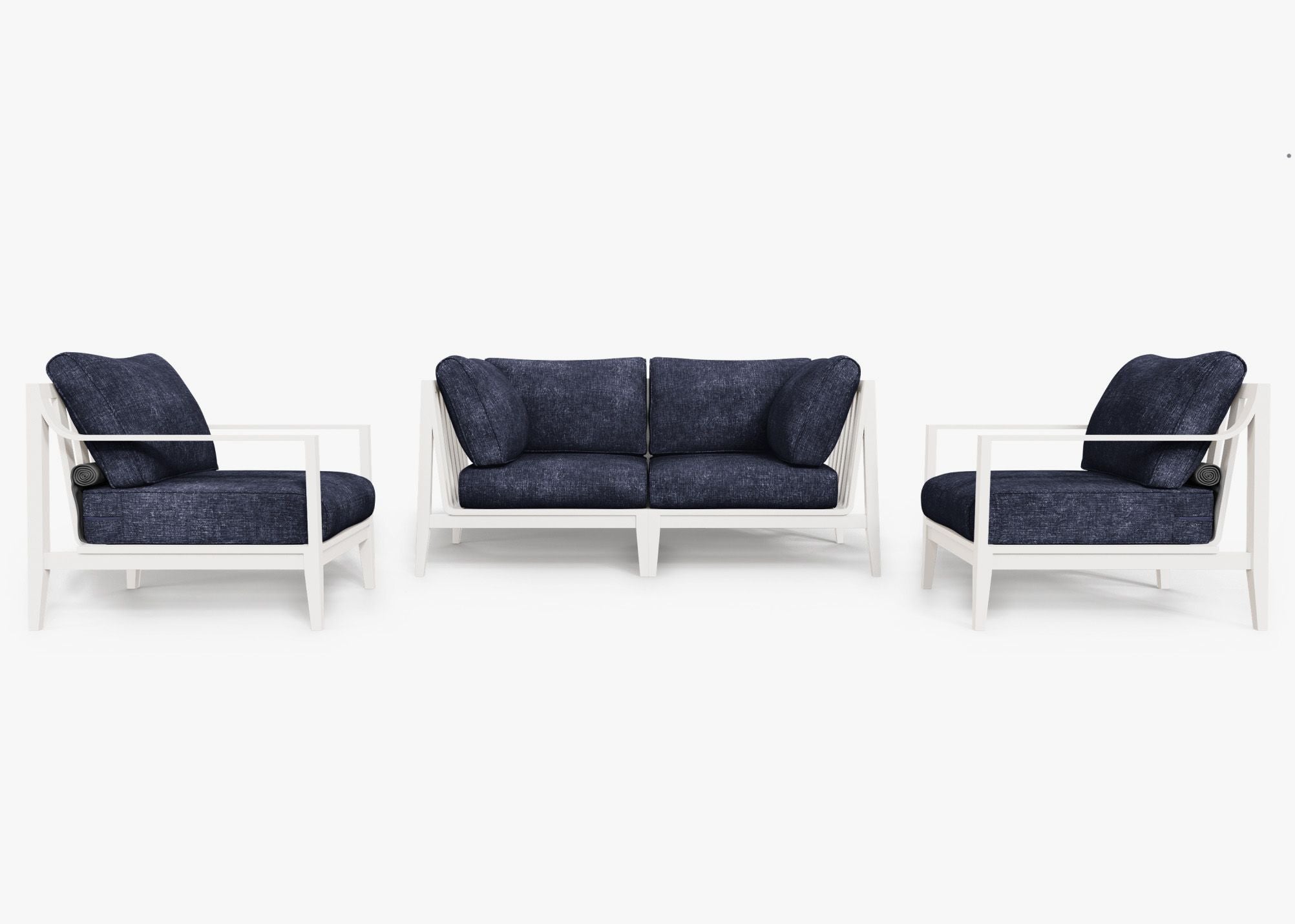 Canapé d'extérieur 4 places en aluminium blanc avec accoudoirs