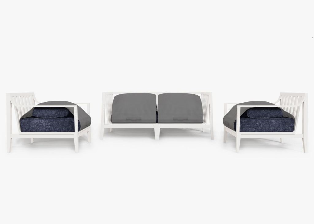 Canapé d'extérieur 4 places en aluminium blanc avec accoudoirs