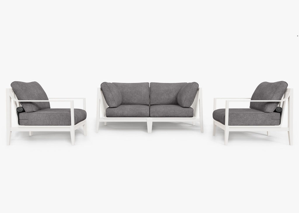 Canapé d'extérieur 4 places en aluminium blanc avec accoudoirs