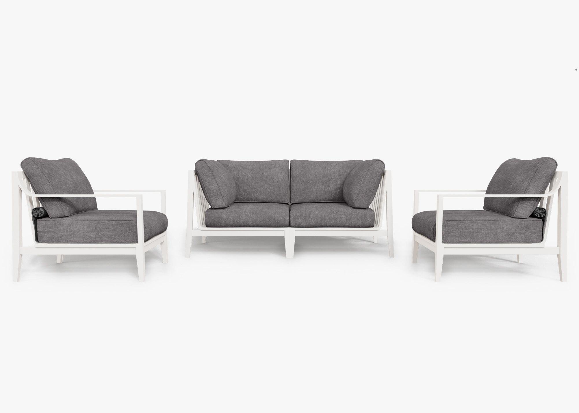 Canapé d'extérieur 4 places en aluminium blanc avec accoudoirs