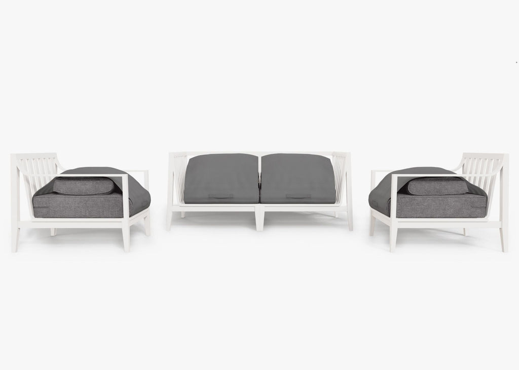 Canapé d'extérieur 4 places en aluminium blanc avec accoudoirs