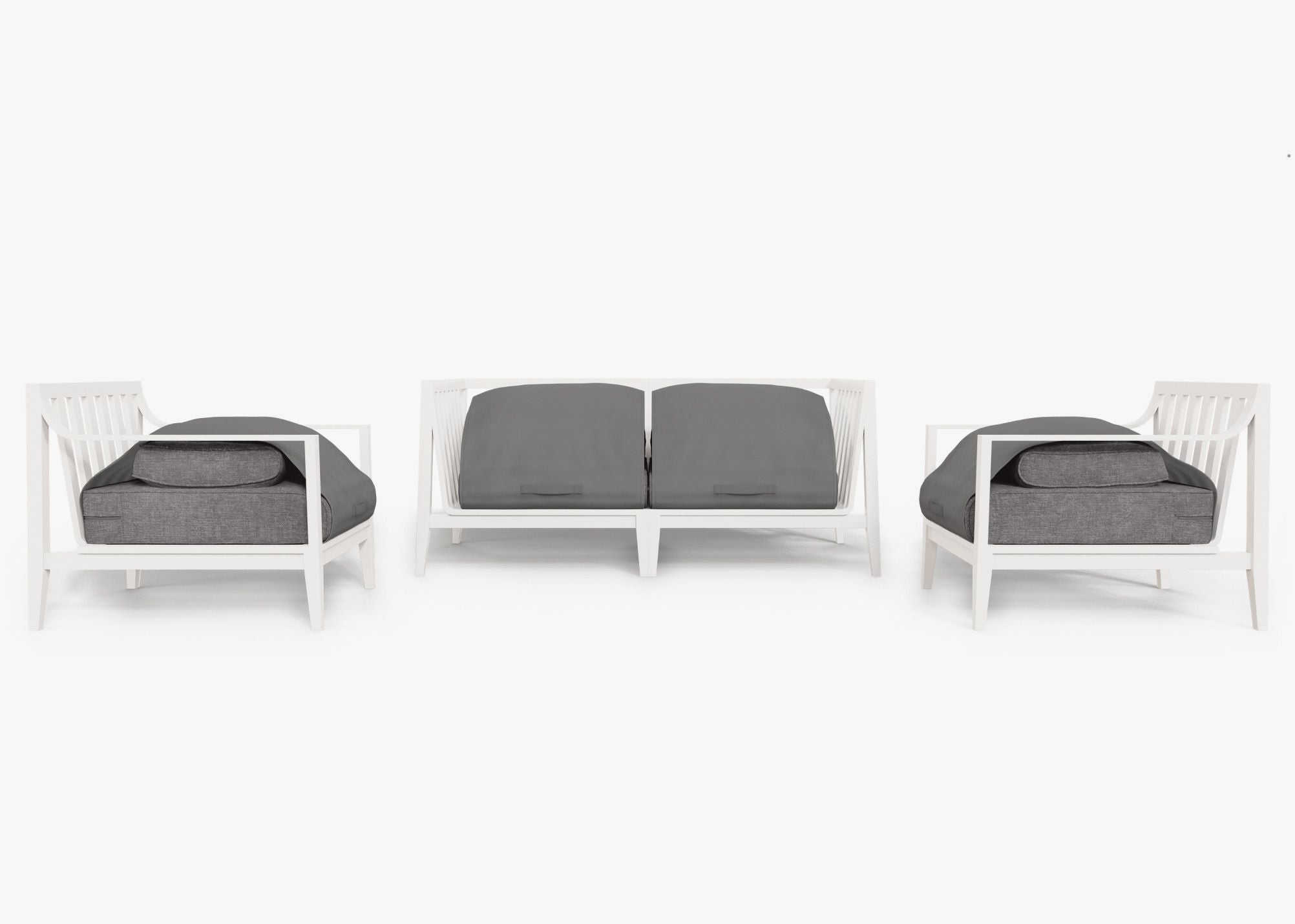 Canapé d'extérieur 4 places en aluminium blanc avec accoudoirs