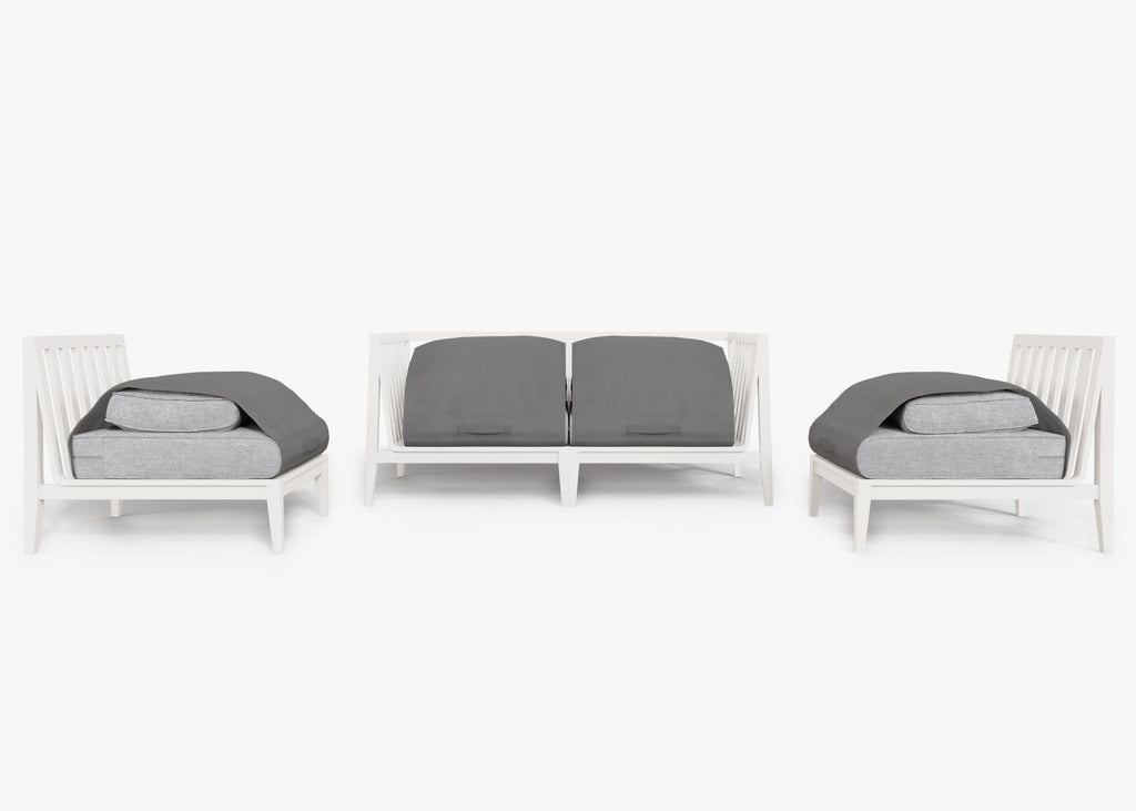 Canapé d'extérieur 4 places en aluminium blanc avec fauteuils sans accoudoirs