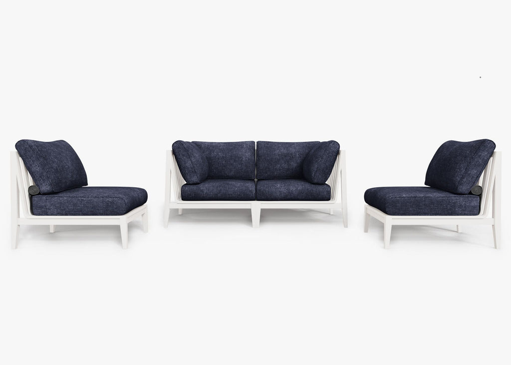 Canapé d'extérieur 4 places en aluminium blanc avec fauteuils sans accoudoirs