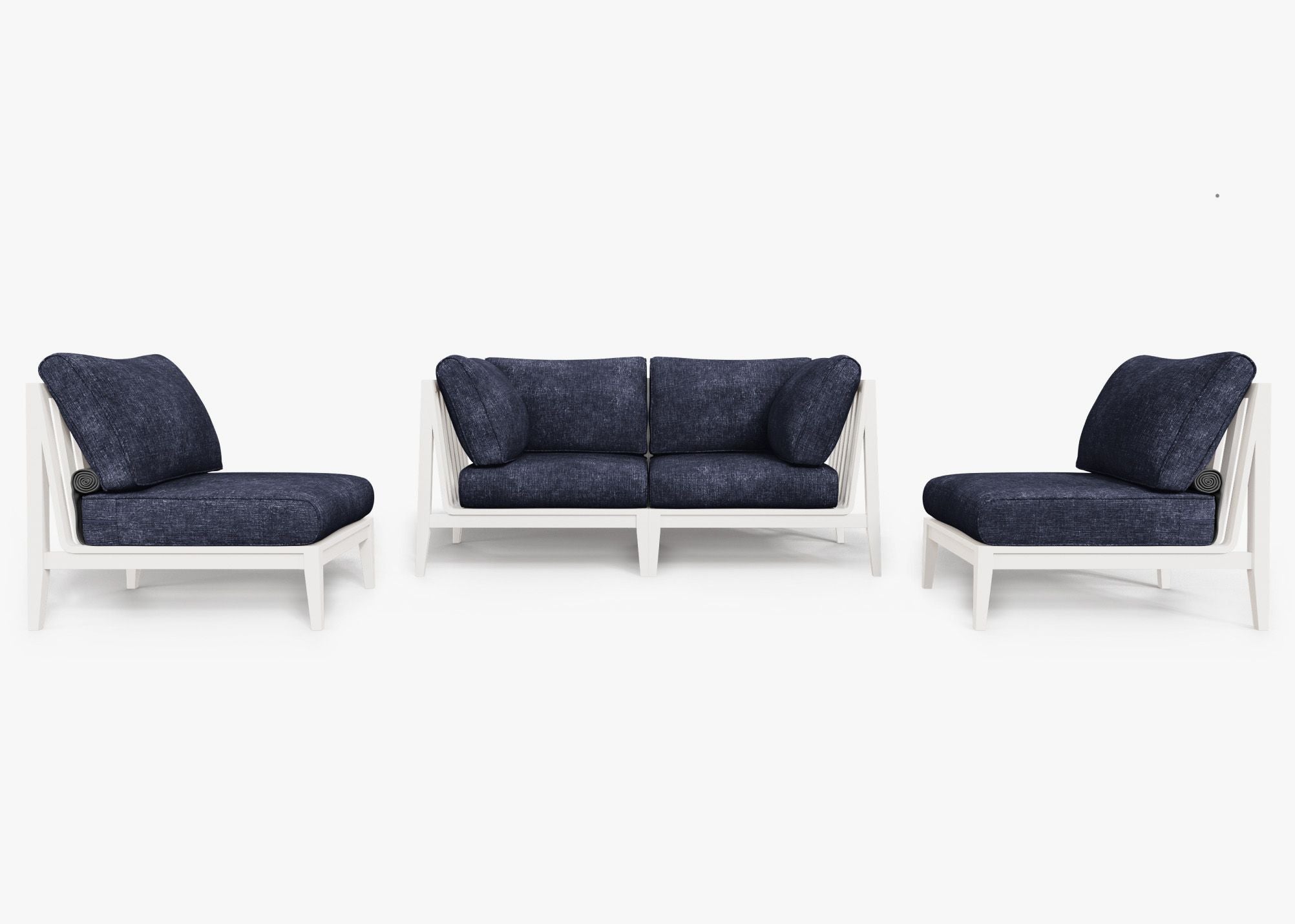 Canapé d'extérieur 4 places en aluminium blanc avec fauteuils sans accoudoirs