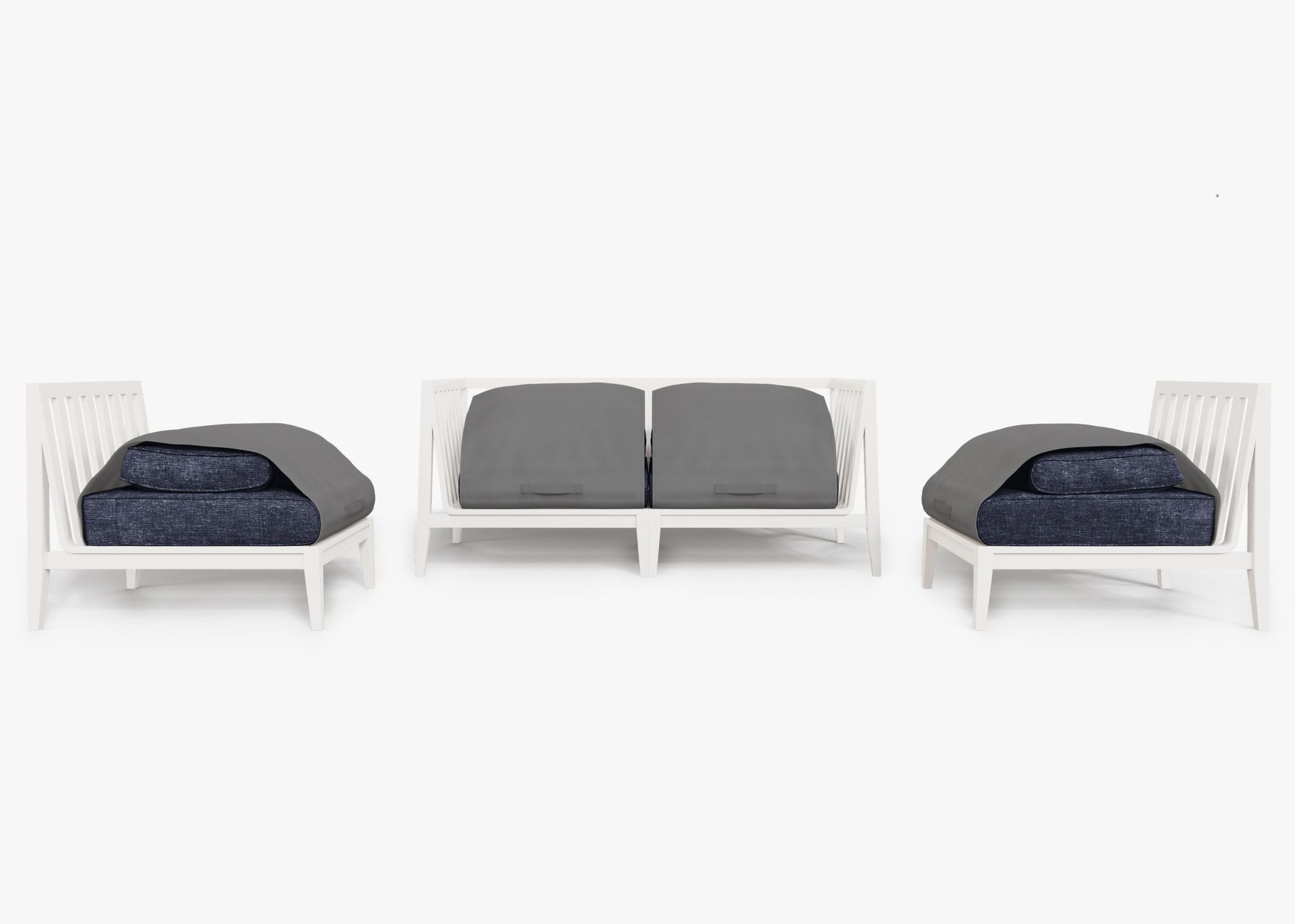 Canapé d'extérieur 4 places en aluminium blanc avec fauteuils sans accoudoirs