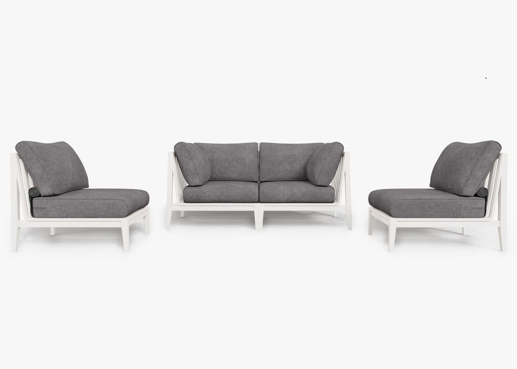 Canapé d'extérieur 4 places en aluminium blanc avec fauteuils sans accoudoirs