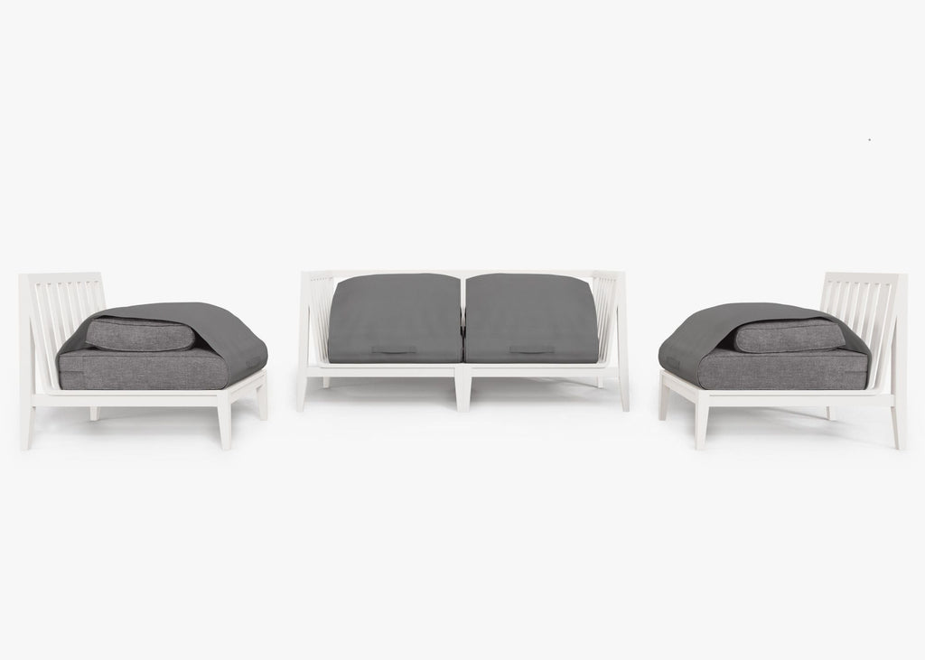 Canapé d'extérieur 4 places en aluminium blanc avec fauteuils sans accoudoirs