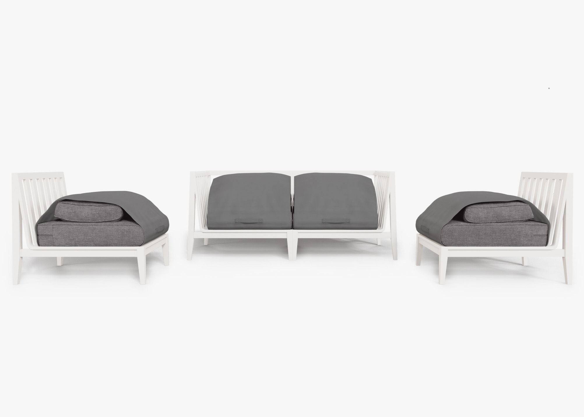 Canapé d'extérieur 4 places en aluminium blanc avec fauteuils sans accoudoirs