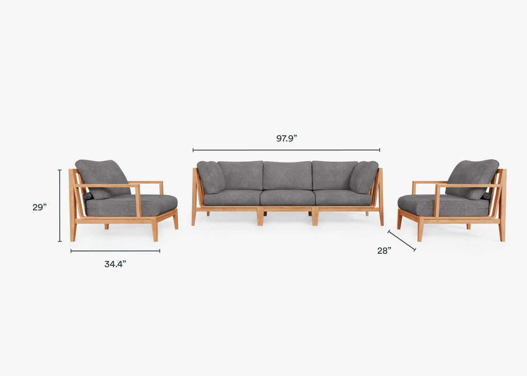 Canapé d'extérieur en teck avec fauteuils - 5 places
