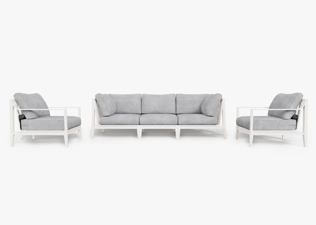 Canapé d'extérieur en aluminium blanc avec fauteuils - 5 places