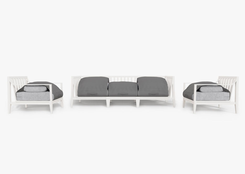 Canapé d'extérieur en aluminium blanc avec fauteuils - 5 places