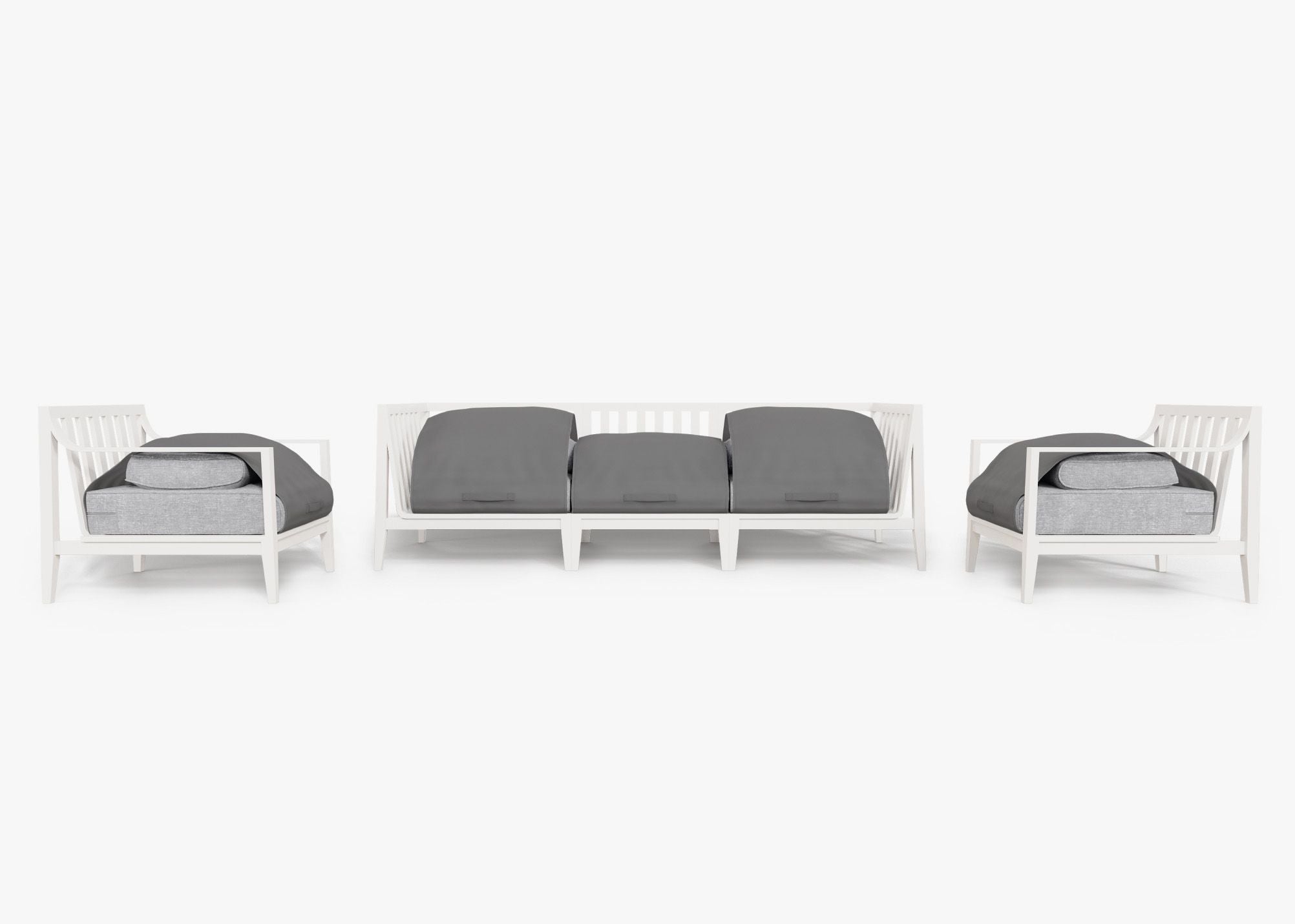 Canapé d'extérieur en aluminium blanc avec fauteuils - 5 places