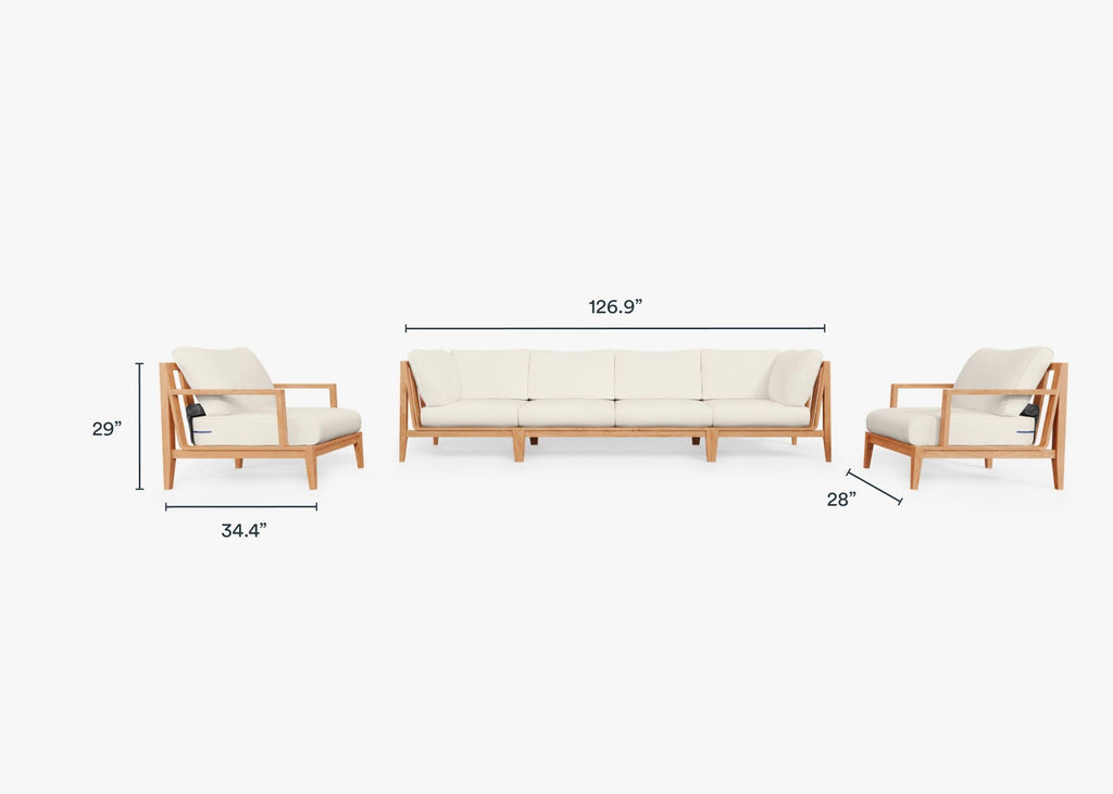 Canapé d'extérieur en teck avec fauteuils - 6 places