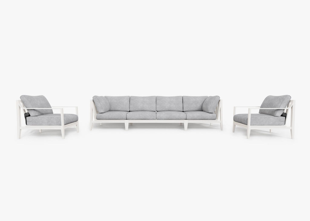 Canapé d'extérieur en aluminium blanc avec fauteuils - 6 places