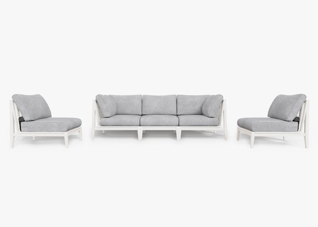 Canapé d'extérieur en aluminium blanc avec fauteuils sans accoudoirs - 5 places