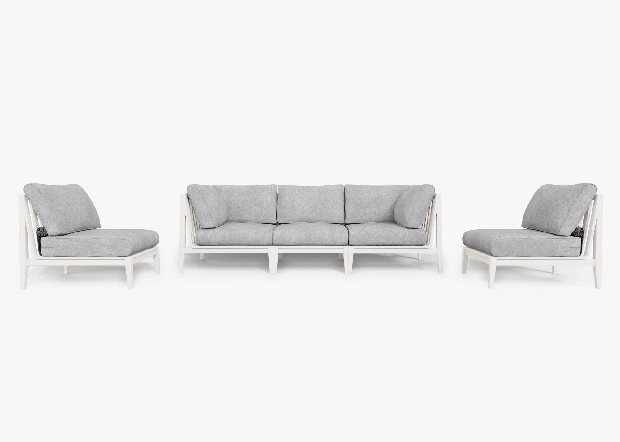 Canapé d'extérieur en aluminium blanc avec fauteuils sans accoudoirs - 5 places
