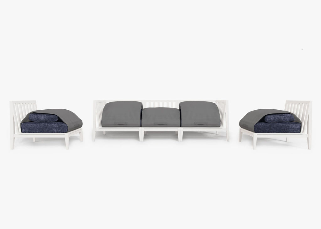 Canapé d'extérieur en aluminium blanc avec fauteuils sans accoudoirs - 5 places