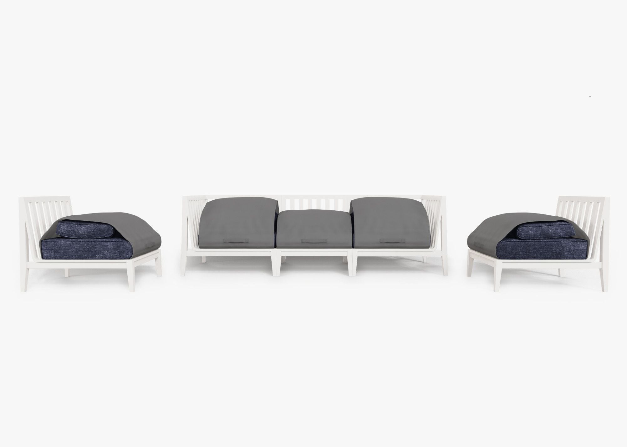 Canapé d'extérieur en aluminium blanc avec fauteuils sans accoudoirs - 5 places