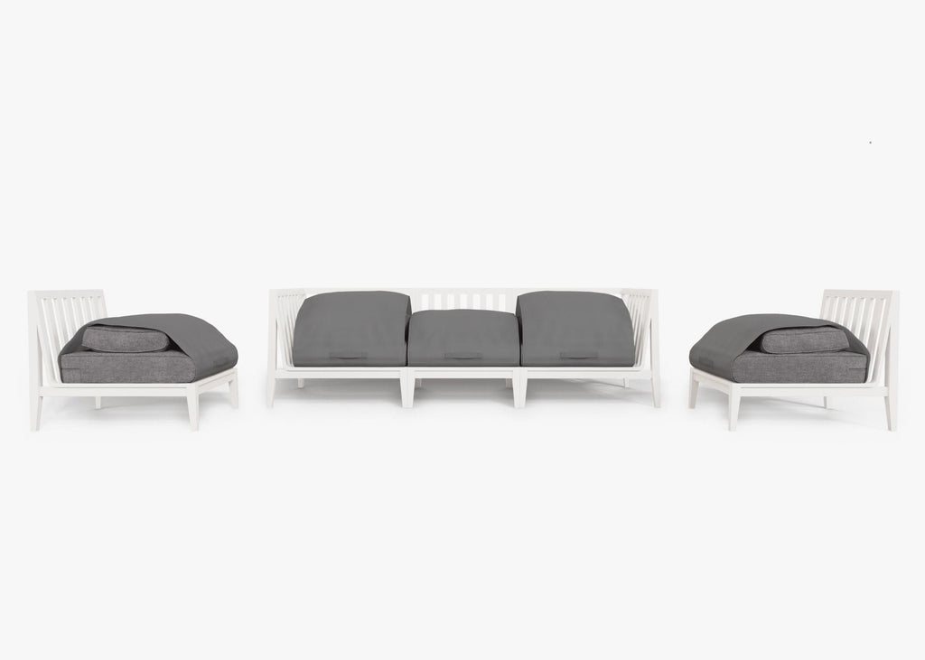 Canapé d'extérieur en aluminium blanc avec fauteuils sans accoudoirs - 5 places