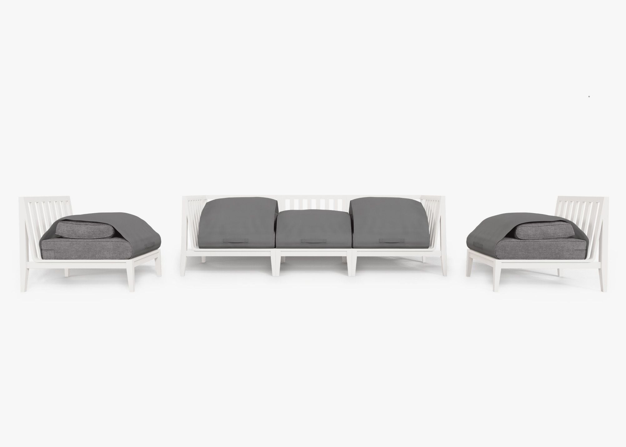 Canapé d'extérieur en aluminium blanc avec fauteuils sans accoudoirs - 5 places