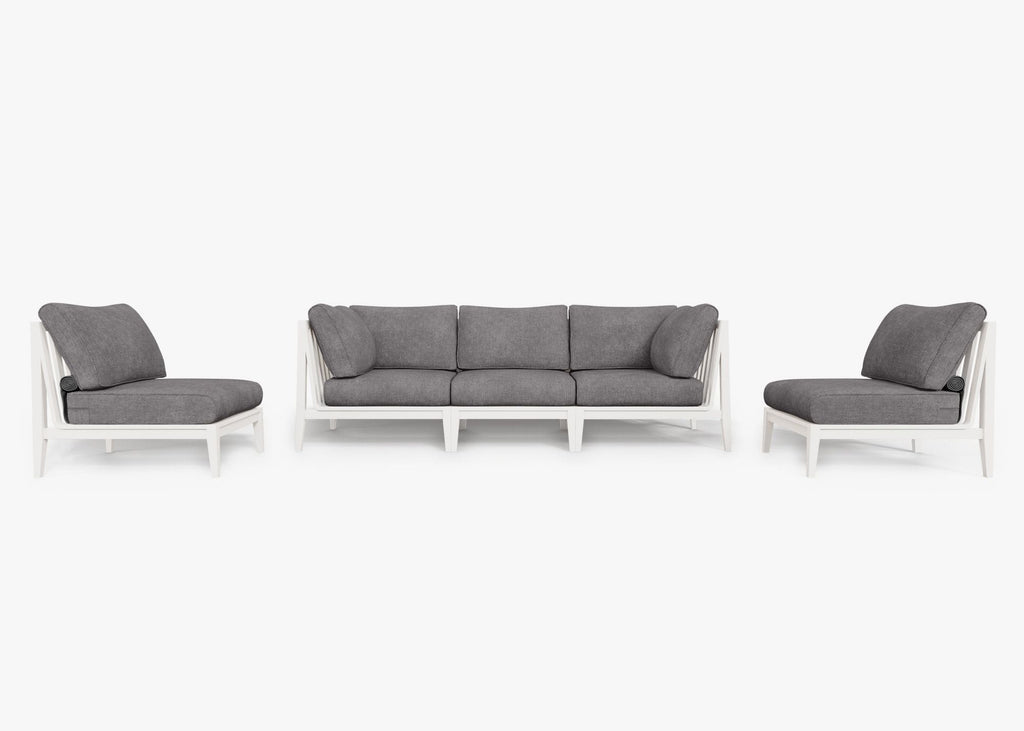 Canapé d'extérieur en aluminium blanc avec fauteuils sans accoudoirs - 5 places