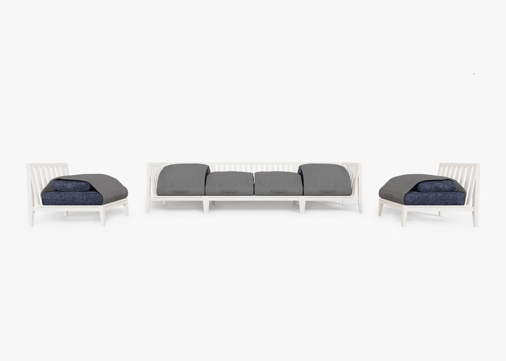 Canapé d'extérieur en aluminium blanc avec fauteuils sans accoudoirs - 6 places