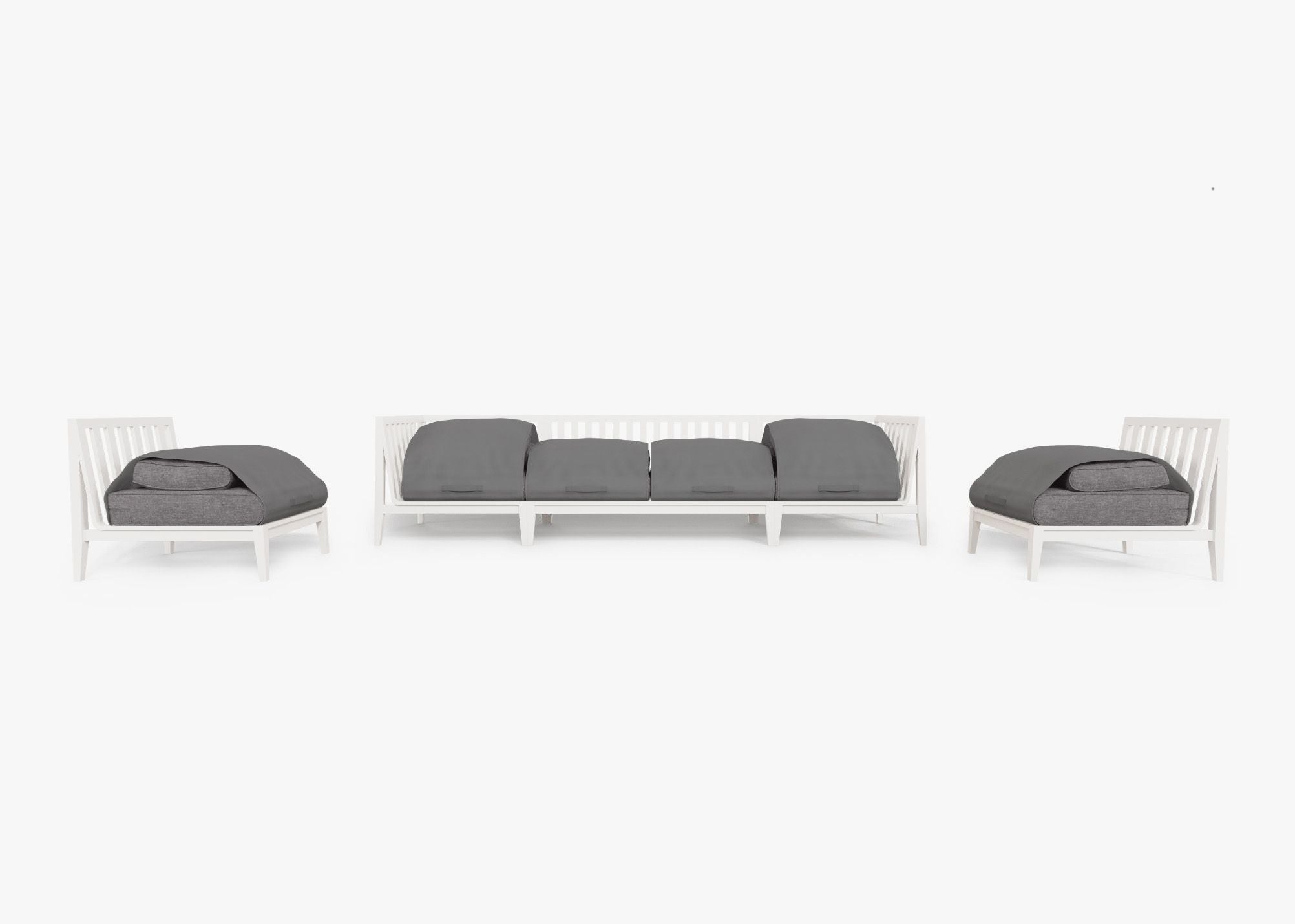 Canapé d'extérieur en aluminium blanc avec fauteuils sans accoudoirs - 6 places