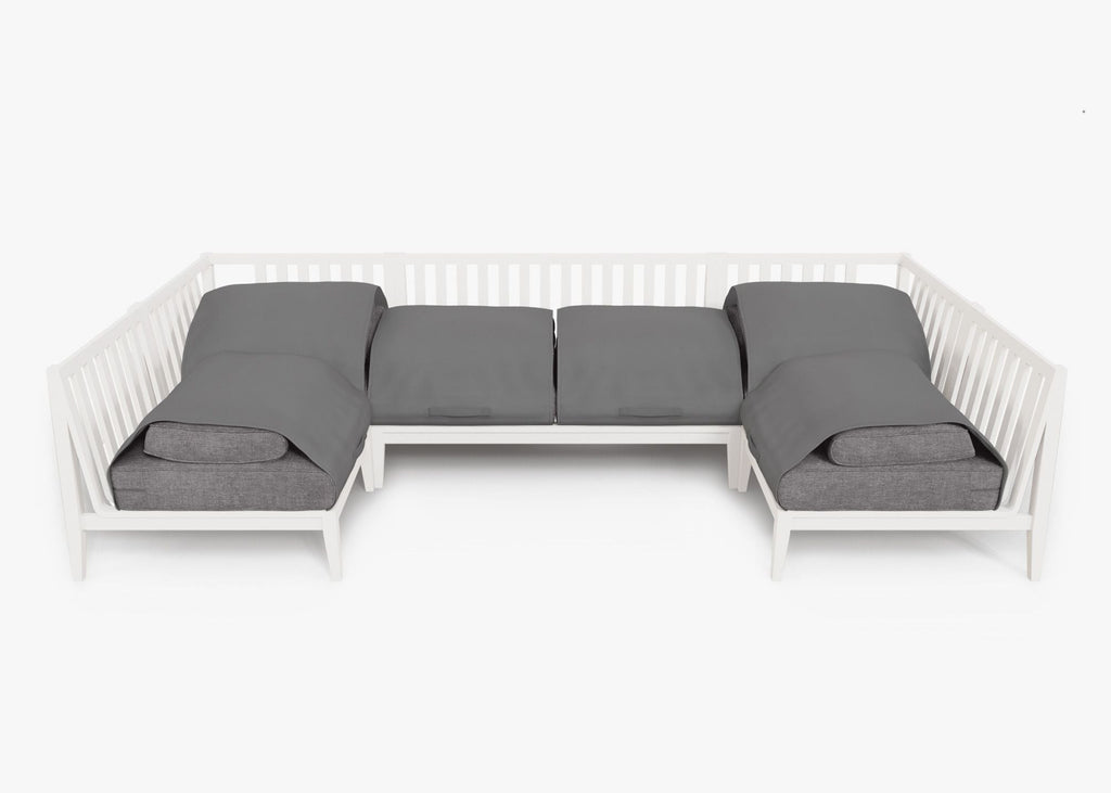 Canapé d'angle extérieur en aluminium blanc en forme de U - 6 places