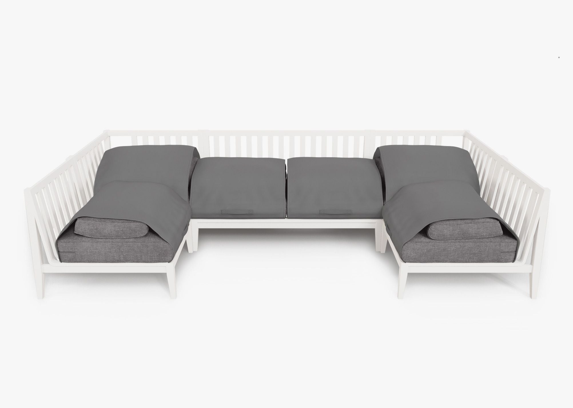 Canapé d'angle extérieur en aluminium blanc en forme de U - 6 places