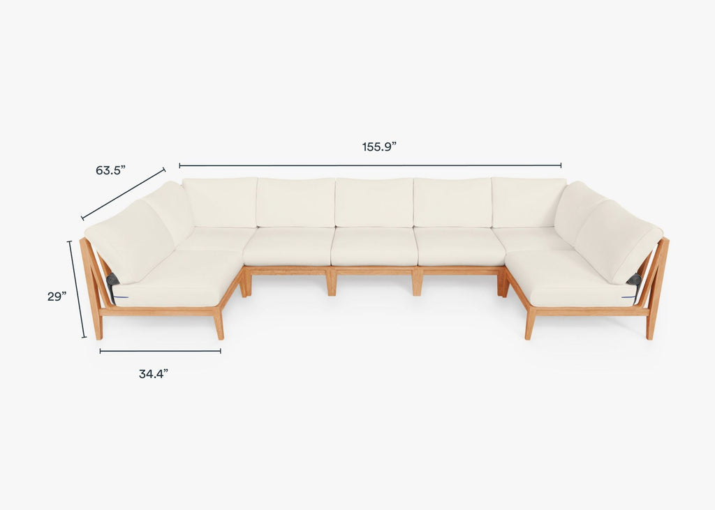 Canapé d'angle d'extérieur en teck en forme de U - 7 places