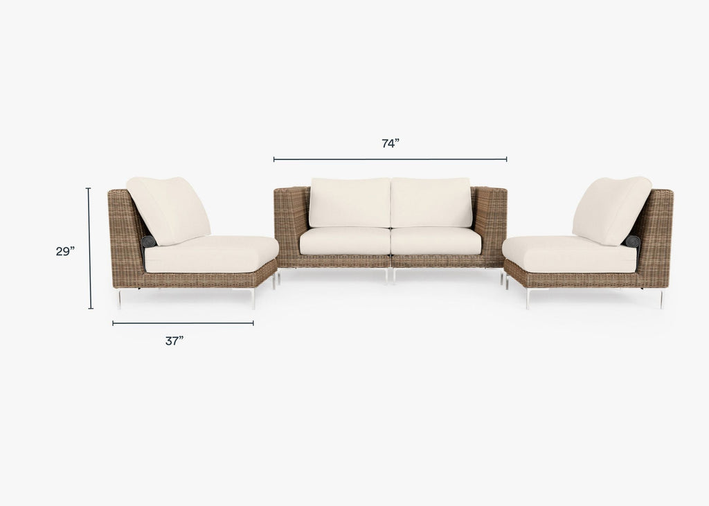 Canapé d'extérieur 4 places en osier marron avec fauteuils sans accoudoirs