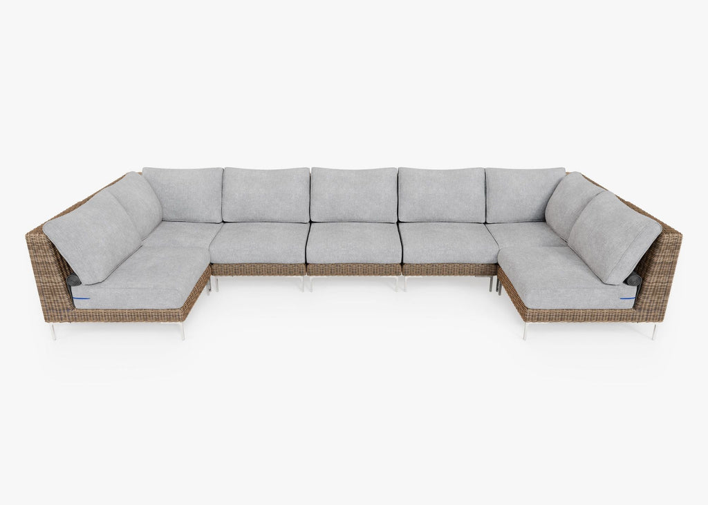 Housse pour canapé d'angle en osier en forme de U - 7 places