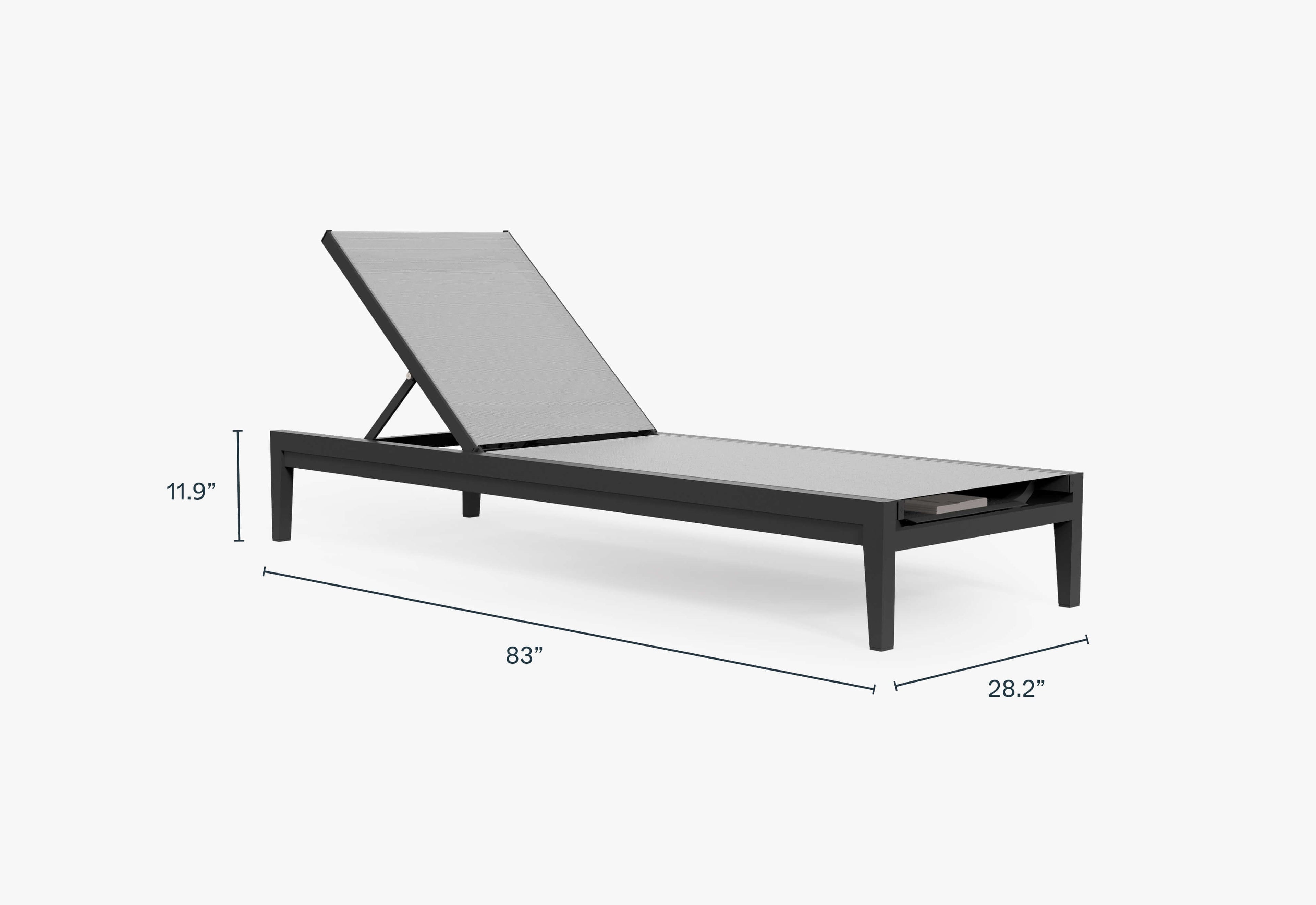 Chaise longue d'extérieur en aluminium anthracite avec âme en métal.