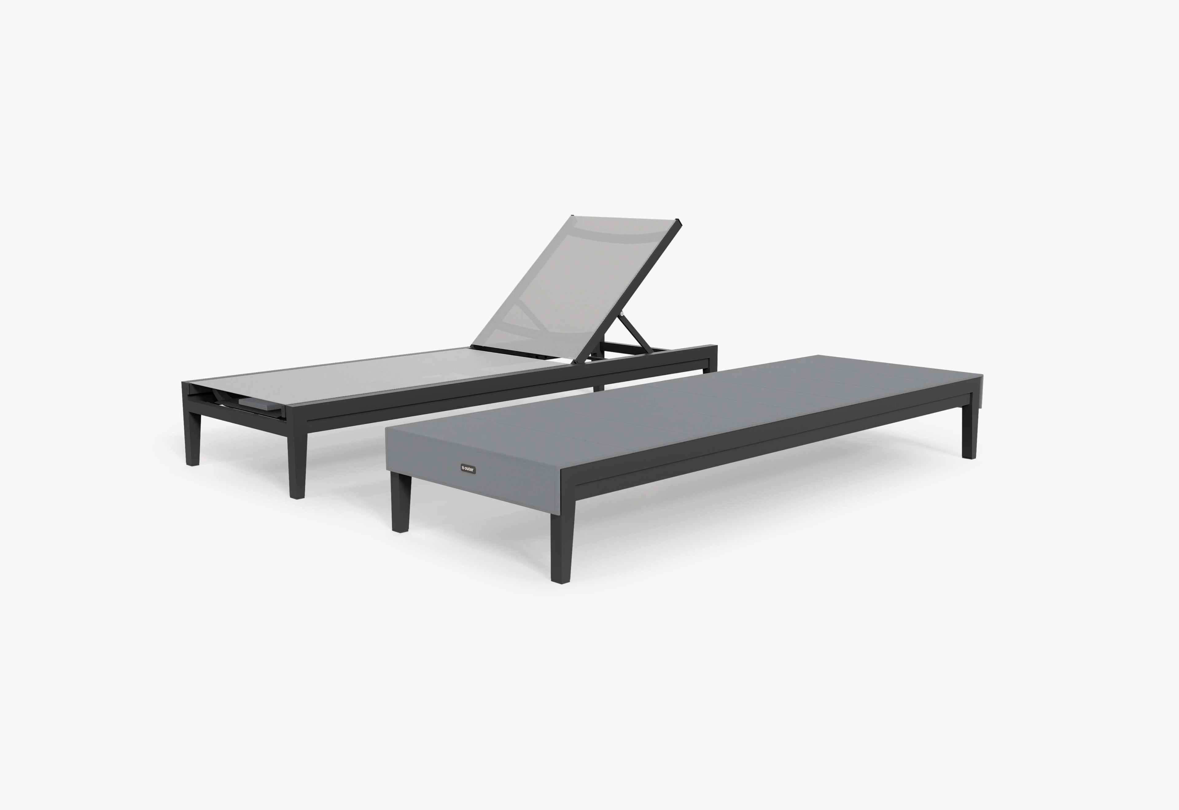 Chaise longue d'extérieur en aluminium anthracite avec âme en métal.