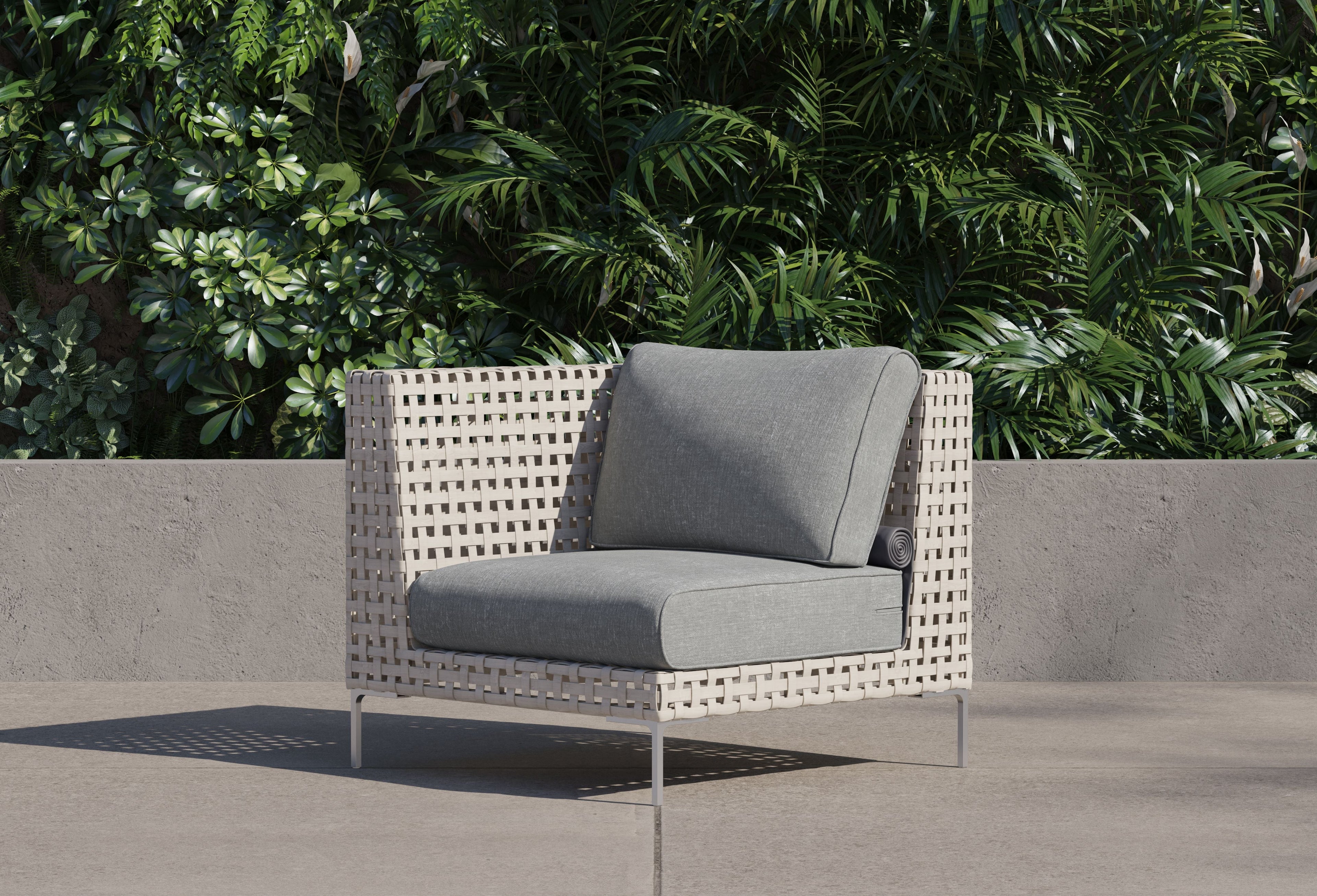 Fauteuil d'angle d'extérieur en osier tressé ajouré - Gauche/Droite