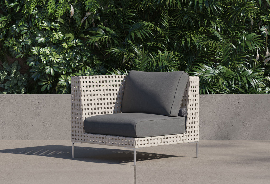 Fauteuil d'angle d'extérieur en osier tressé ajouré - Gauche/Droite