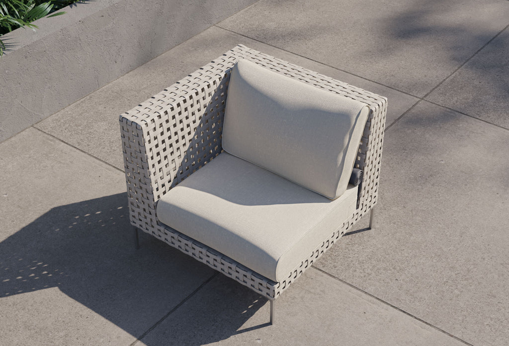 Fauteuil d'angle d'extérieur en osier tressé ajouré - Gauche/Droite