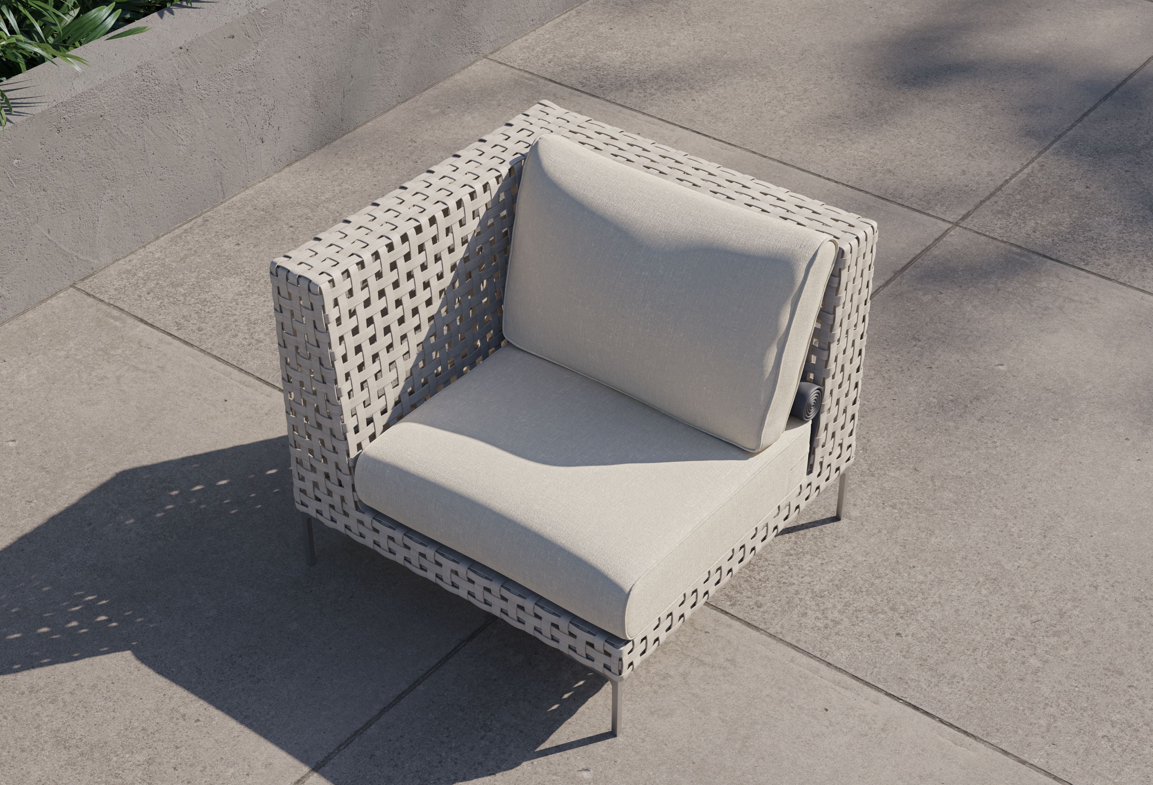 Fauteuil d'angle d'extérieur en osier tressé ajouré - Gauche/Droite