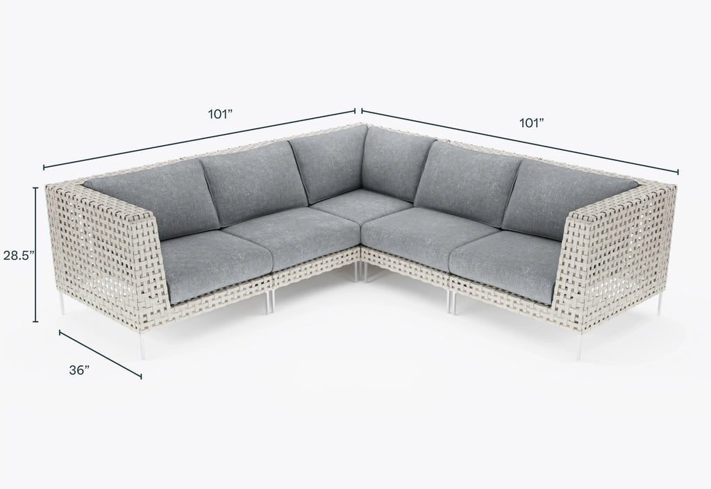 Canapé d'angle d'extérieur en résine tressée ajourée - 5 places